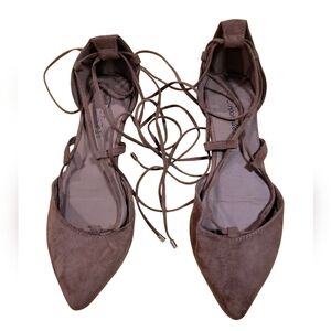 Breckelles Brown Suede Size 7 Flates Laces Up The Leg